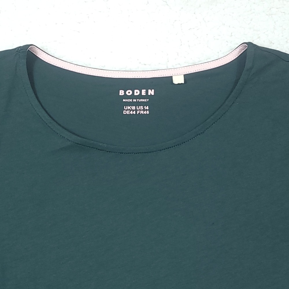 Boden Puff Shoulder Top Women Size 14 Dark Green Cotton Modal Long Sleeve J0847 - Picture 3 of 8